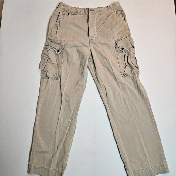 Polo Ralph Lauren Men’s 36x32 Cargo Pants Tan Utility Button Fly Distressed - Picture 1 of 6
